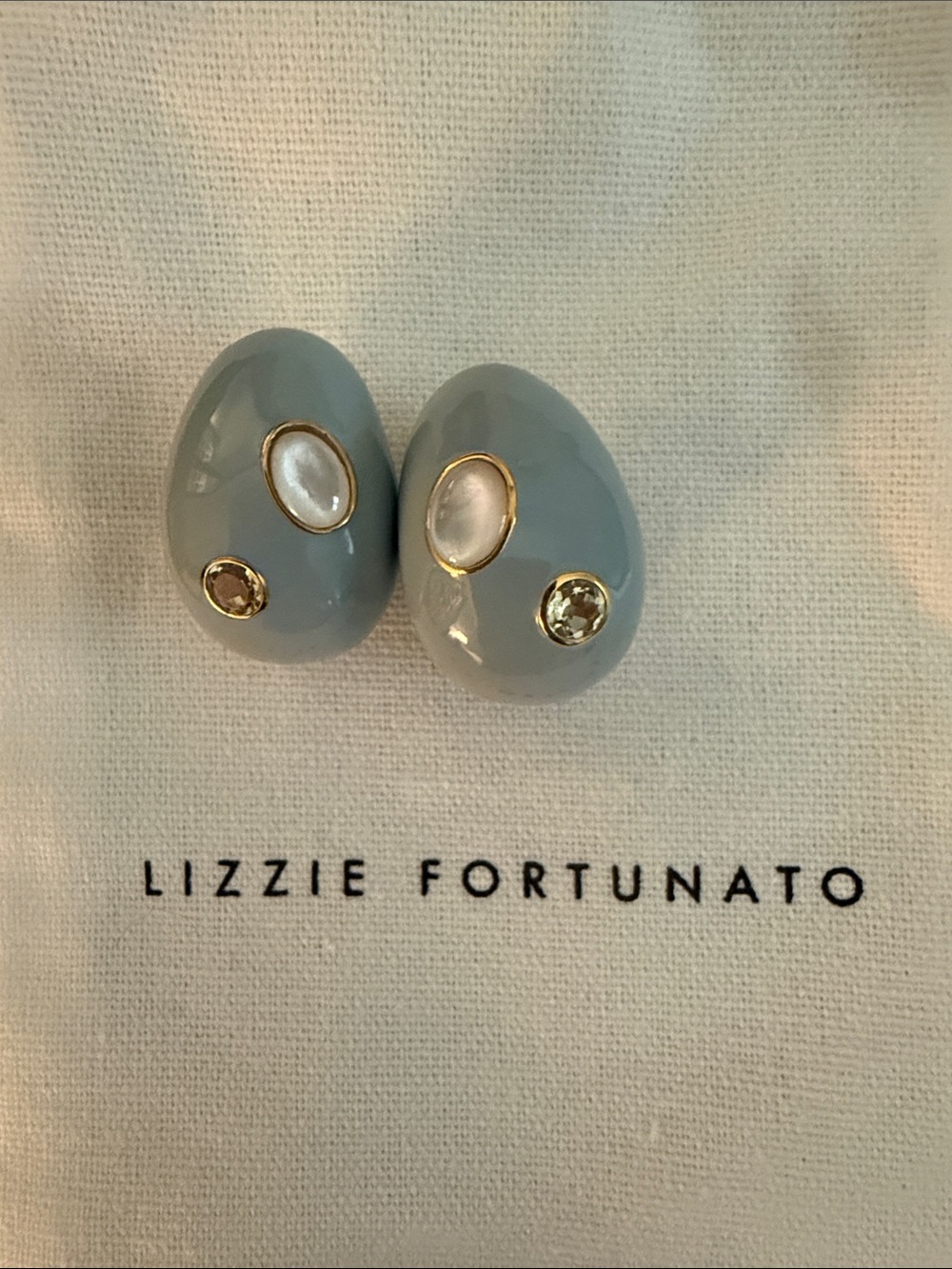 Lizzie Fortunato Pale Blue Enamel Teardrop Earrings with Crystal Accent